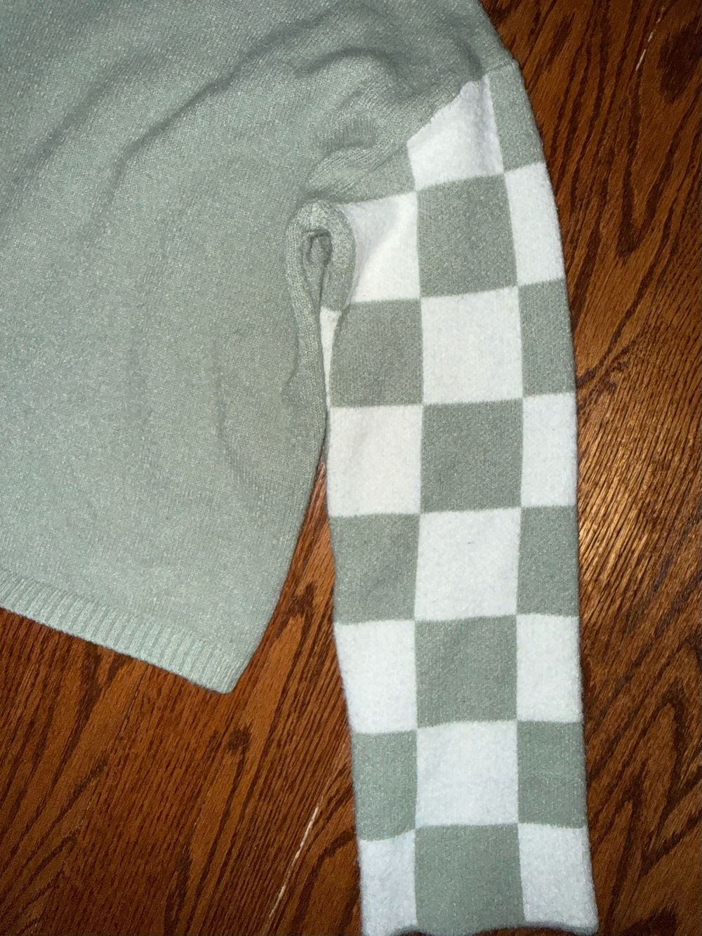 Sincerely Jules Mint Crewneck Sweater with Checkered Sleeves - Picture 3 of 4